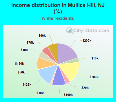 Income distribution in Mullica Hill, NJ (%)