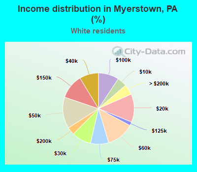 Income distribution in Myerstown, PA (%)