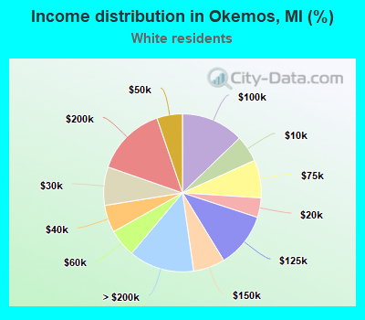 Income distribution in Okemos, MI (%)