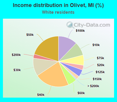 Income distribution in Olivet, MI (%)