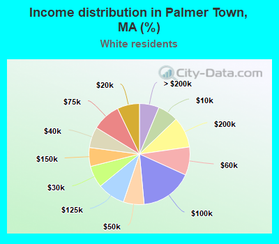Income distribution in Palmer Town, MA (%)