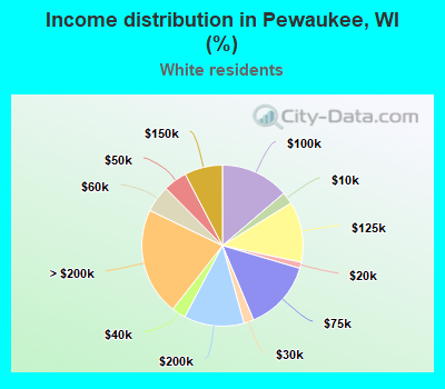 Income distribution in Pewaukee, WI (%)