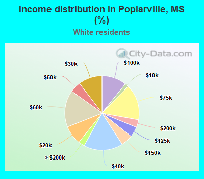 Income distribution in Poplarville, MS (%)