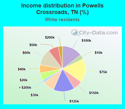 Income distribution in Powells Crossroads, TN (%)