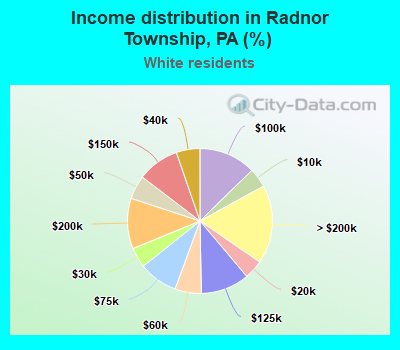 Income distribution in Radnor Township, PA (%)