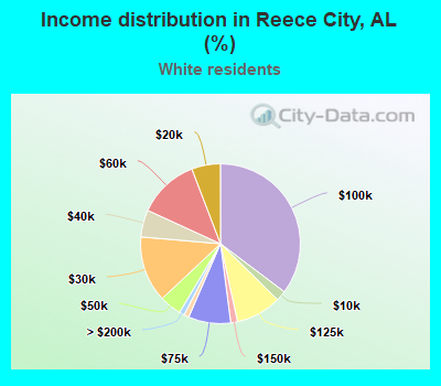 Income distribution in Reece City, AL (%)