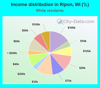 Income distribution in Ripon, WI (%)