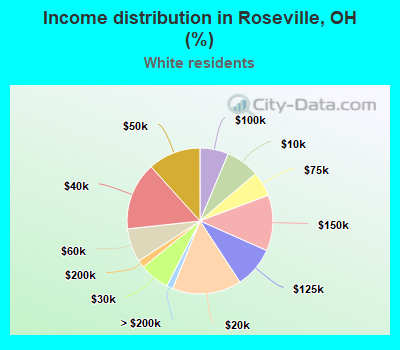 Income distribution in Roseville, OH (%)