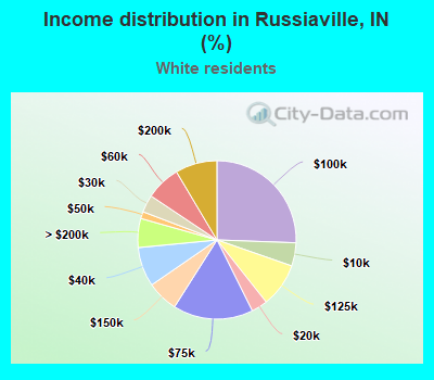 Income distribution in Russiaville, IN (%)