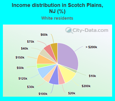 Income distribution in Scotch Plains, NJ (%)