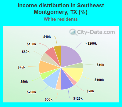 Income distribution in Southeast Montgomery, TX (%)