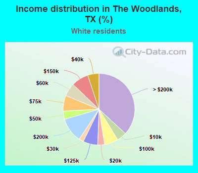 Income distribution in The Woodlands, TX (%)