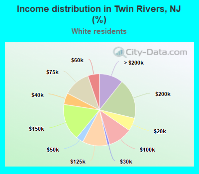 Income distribution in Twin Rivers, NJ (%)