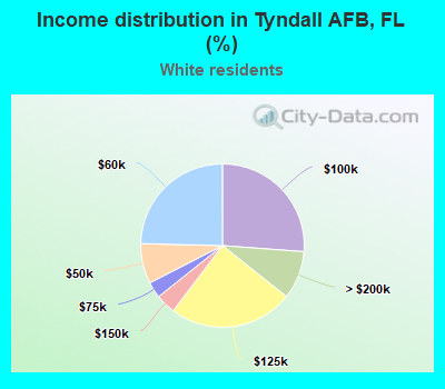 Income distribution in Tyndall AFB, FL (%)