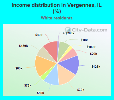 Income distribution in Vergennes, IL (%)