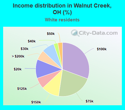 Income distribution in Walnut Creek, OH (%)