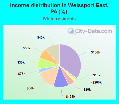 Income distribution in Weissport East, PA (%)