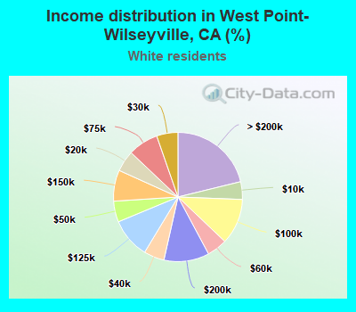 Income distribution in West Point-Wilseyville, CA (%)