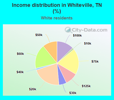Income distribution in Whiteville, TN (%)