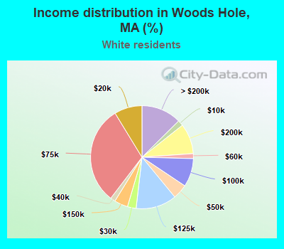 Income distribution in Woods Hole, MA (%)