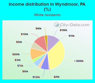 Income distribution in Wyndmoor, PA (%)