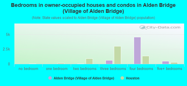 Bedrooms in owner-occupied houses and condos in Alden Bridge (Village of Alden Bridge)