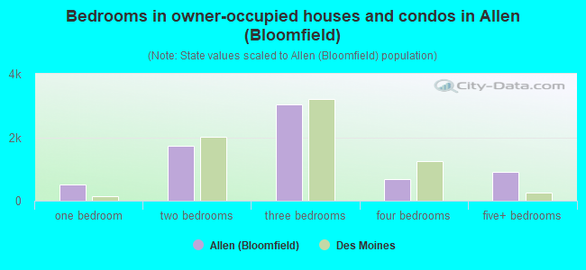 Bedrooms in owner-occupied houses and condos in Allen (Bloomfield)