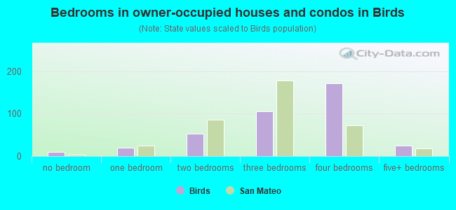 Bedrooms in owner-occupied houses and condos in Birds