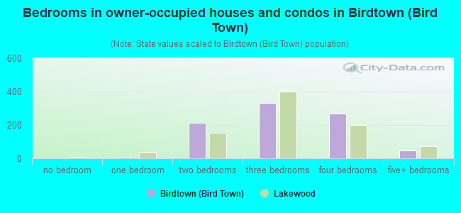 Bedrooms in owner-occupied houses and condos in Birdtown (Bird Town)