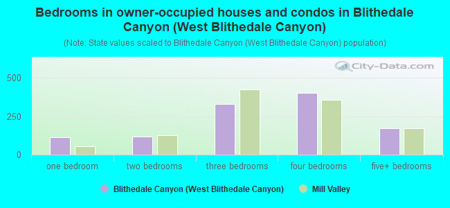 Bedrooms in owner-occupied houses and condos in Blithedale Canyon (West Blithedale Canyon)