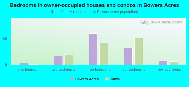 Bedrooms in owner-occupied houses and condos in Bowers Acres