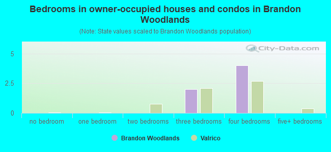 Bedrooms in owner-occupied houses and condos in Brandon Woodlands