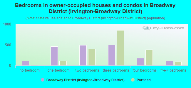 Bedrooms in owner-occupied houses and condos in Broadway District (Irvington-Broadway District)