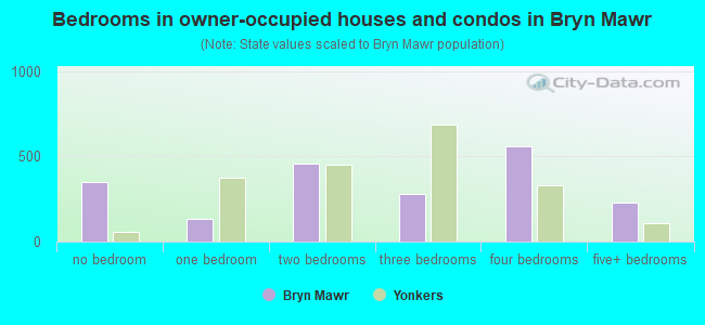 Bedrooms in owner-occupied houses and condos in Bryn Mawr