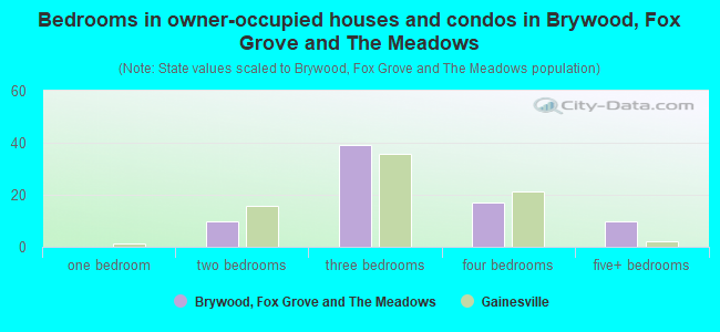 Bedrooms in owner-occupied houses and condos in Brywood, Fox Grove and The Meadows