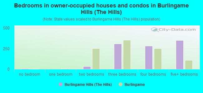 Bedrooms in owner-occupied houses and condos in Burlingame Hills (The Hills)