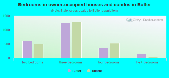 Bedrooms in owner-occupied houses and condos in Butler