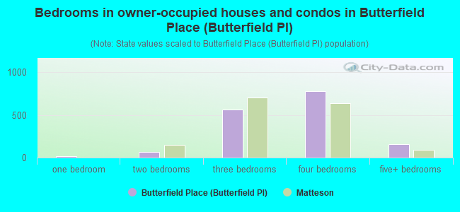 Bedrooms in owner-occupied houses and condos in Butterfield Place (Butterfield Pl)
