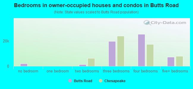 Bedrooms in owner-occupied houses and condos in Butts Road
