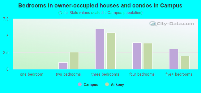 Bedrooms in owner-occupied houses and condos in Campus