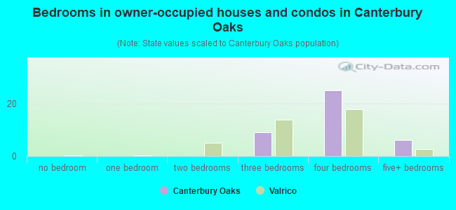 Bedrooms in owner-occupied houses and condos in Canterbury Oaks