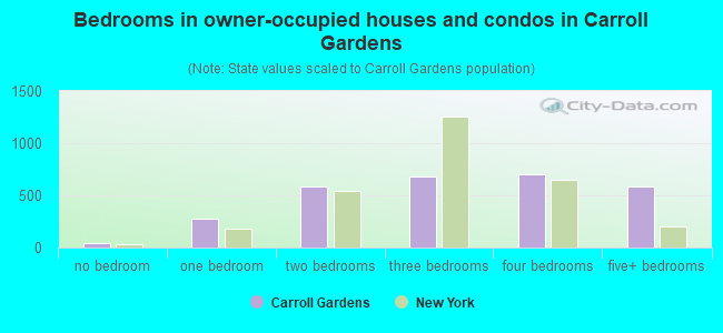 Bedrooms in owner-occupied houses and condos in Carroll Gardens
