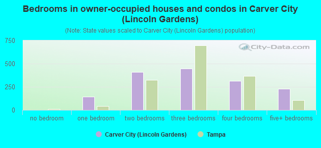 Bedrooms in owner-occupied houses and condos in Carver City (Lincoln Gardens)