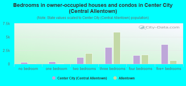 Bedrooms in owner-occupied houses and condos in Center City (Central Allentown)