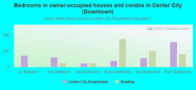 Bedrooms in owner-occupied houses and condos in Center City (Downtown)
