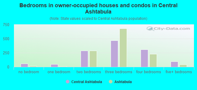 Bedrooms in owner-occupied houses and condos in Central Ashtabula