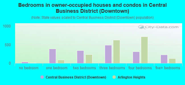 Bedrooms in owner-occupied houses and condos in Central Business District (Downtown)