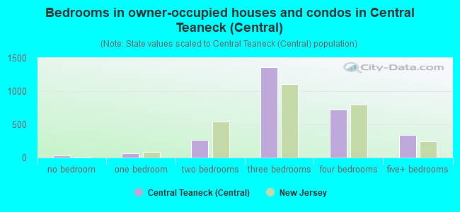 Bedrooms in owner-occupied houses and condos in Central Teaneck (Central)