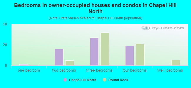 Bedrooms in owner-occupied houses and condos in Chapel Hill North