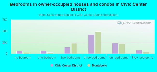 Bedrooms in owner-occupied houses and condos in Civic Center District